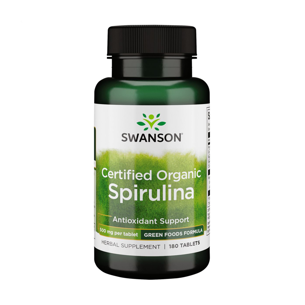 Сертифікована органічна спіруліна Swanson Certified Organic Spirulina 500 мг, 180 таблеток