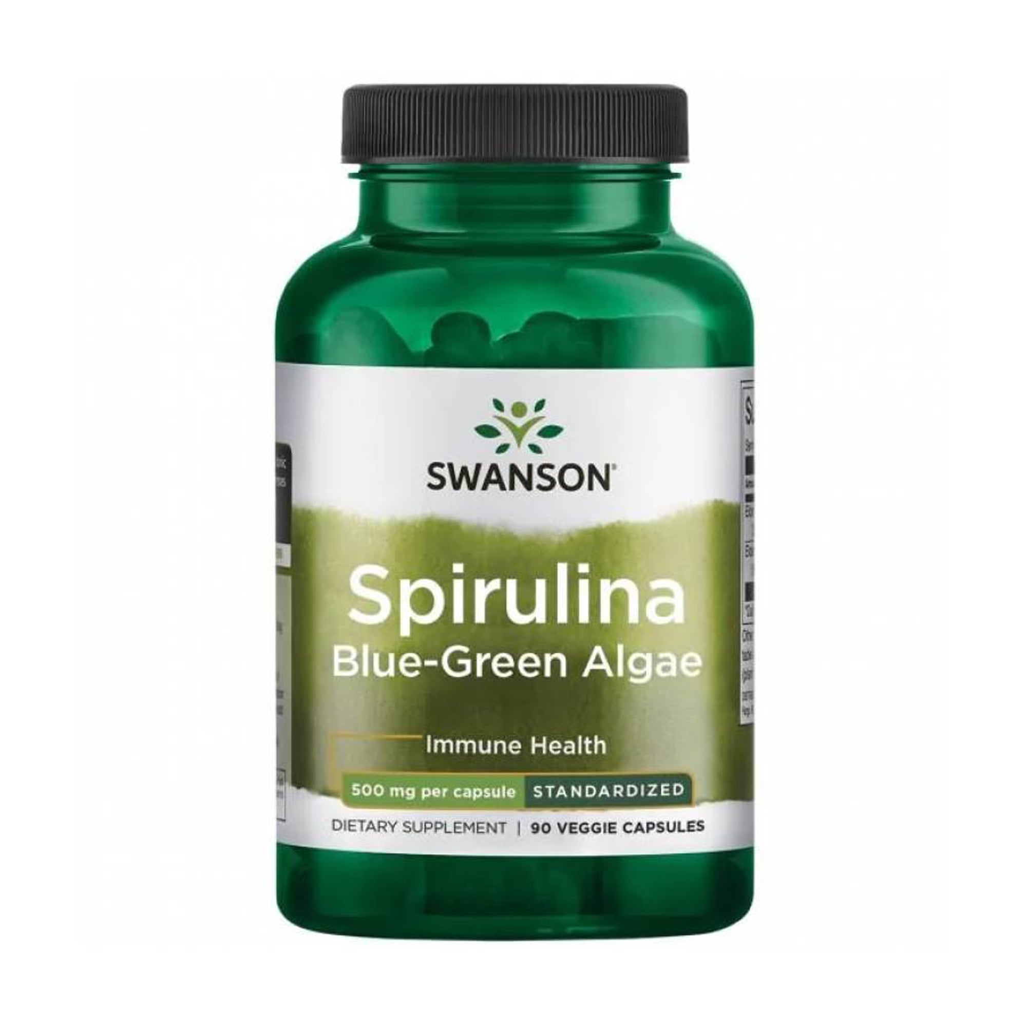 Спіруліна синьо-зелена водорість Swanson Spirulina Blue-Green Algae Standardized 500 мг, 90 рослинних капсул